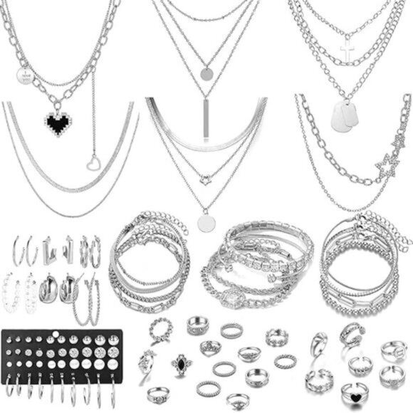73 Pcs Gold Jewelry Set with 6Pcs Layered Necklace, 11 Pcs anklet and 7Pcs - Picture 8 of 8